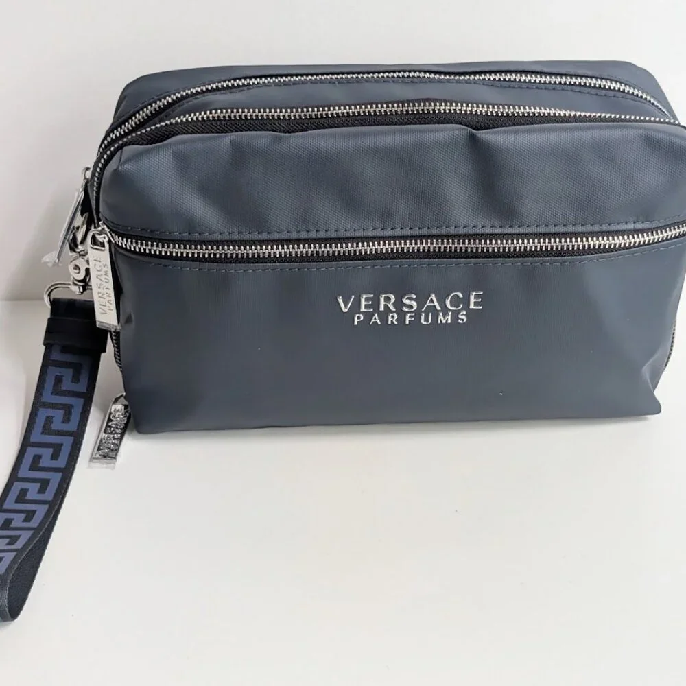 Versace Parfums Dark Blue Dopp Kit Cosmetic Toiletry Bag NWOT